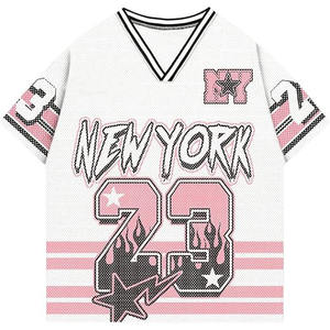 Uniforme de football américain à manches courtes et col en V pour hommes, streetwear, coupe ample, maille respirante, 100% polyester, été - Product Image 1