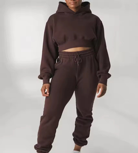 ชุดเซ็ตแทรคสูทผู้หญิงแบบครอป ลวดลายปักลูกไม้ ล้างสีแบบแอซิดวอช พร้อมกางเกงขายาวทรงบานและเสื้อฮู้ดดี้ รับผลิตแบบ OEM - Product Image 2