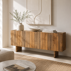 Solid Mango Wood <b>Sideboard</b> Cabinet | Modern Living Room Storage Furniture with 2 Drawers 2 Shelves | Contemporary Buffet Console - Product Image 2