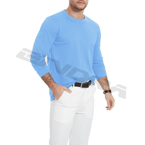 T-shirt d'été à manches longues 100% en coton pour hommes Fashion Loose Fit Solid Color Casual Blank Round Neck Tee customize logo - Product Image 2