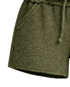 Pantalones Cortos de Sherpa Verde Oliva para Mujer, Cómodos, Suaves, de Felpa, para Estar en Casa, con Cintura Elástica y Cordón, Casuales, para Invierno - Product Image 6
