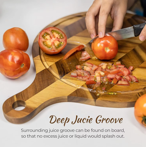 Tabla de cortar de madera de teca para verduras, carne, tabla de queso redonda grande, tablas decorativas de madera para servir para cocina, bambú uWood - Product Image 4