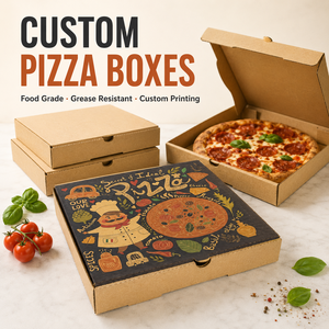 Cajas de Pizza Personalizadas de Papel Kraft Rectangulares con Ranuras, Resistentes a la Grasa, Impresión a Cuatro Colores, Logotipo Personalizado, Cartón Corrugado - Product Image 1