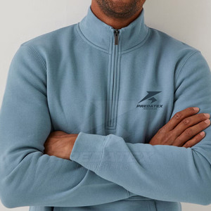 Pull décontracté d'hiver à col montant et fermeture éclair quart de tour, en tissu léger et respirant en mélange de coton - Product Image 6