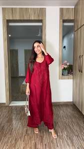 Traje Plazzo de Rayón Listo para Usar, Bordado con Lentejuelas, Completamente Cosido, Ropa de Diseñador para Mujer, 4 Colores Disponibles, Venta al por Mayor B2B, Gujarat - Product Image 2