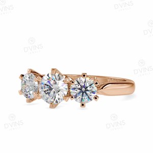 3 Stone Round Cut Lab Diamond 2.5 CT Classic Engagement Wedding Ring 14k/18k Gold VVS Lab Diamond for Parties - Product Image 3