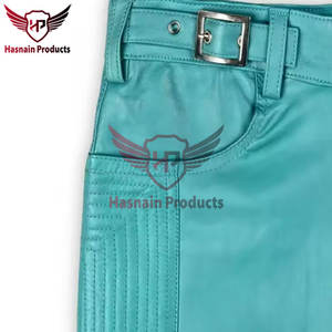 <b>Men's</b> Casual Wear <b>Leather</b> Pants with Zipper Newest Design Genuine <b>Leather</b> and Canvas Fabric Fashionable Genuine <b>Leather</b> Pants - Product Image 5