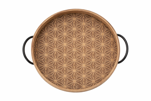 Nouveauté : Plateau rond en bois avec motif de feuilles de palmier, avec poignées, fait à la main, plateau de service, plateau à vendre - Product Image 2