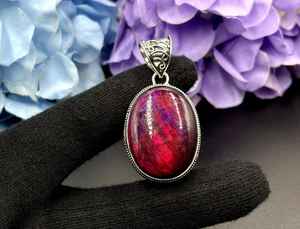 Colgante de labradorita de fuego rojo, collar de cabujón hecho a mano, joyería de cristal curativo, colgante de piedras preciosas, regalo para ella - Product Image 5