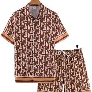 Best sale for Men's Lightweight Summer <b>Set</b> Textured <b>Knitted</b> Shirt and Shorts Combo for Beach Holidays or Outings custom OEM - Product Image 1