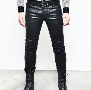 2025 Wholesale High Quality Snakeskin Design Leather Pants Breathable Black Fashion Casual Style Flat Front Waist for Winter - Product Image 1