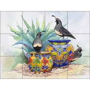 Libby Southwest Codorniz Pájaro Agave Arte SLA012 Azulejo de cerámica Mural Backsplash Mural de pared - Product Image 1