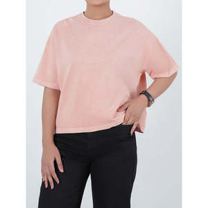 SIGRUN Women's XS Cropped T-Shirt Regular Fit Breathable Jersey Cotton Spandex Silk-Solid Print <b>Top</b> Casual Sweet Style-WC369 - Product Image 2