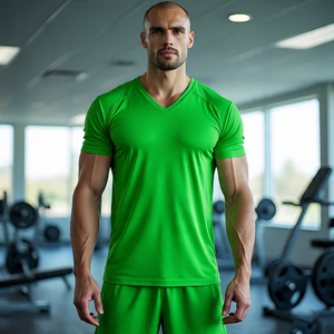 Entraînement musculation t-shirt hommes Gym à manches courtes col en v t-shirt hommes haute qualité séchage rapide t-shirt hommes - Product Image 4