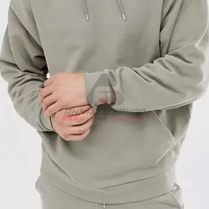 Venta al por mayor OEM hombres 100% algodón sudaderas con capucha conjunto corto transpirable ligero color sólido para el invierno - Product Image 6