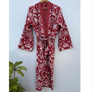 Ikat Kantha เสื้อแจ็คเก็ตผ้าฝ้ายตัวยาวสำหรับผู้หญิง, ชุดเดรสใส่เดินชายหาด - Product Image 1