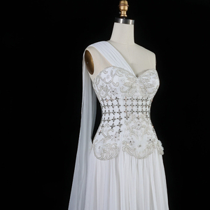 Jancember LSZ285 Elegante Vestido de Fiesta de Noche con Capa de un Solo Hombro y Cristales - Product Image 5