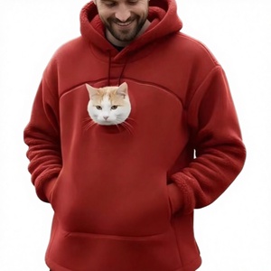 Sweat à capuche zippé en polaire épais pour homme, design haut de gamme 2026, avec logo personnalisé, motif chat créatif et rouge, coupe oversize, collection automne - Product Image 1