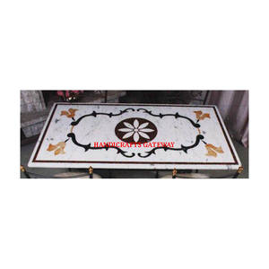 Maravillosa forma rectangular de mármol blanco de diseño clásico real con mesa de incrustaciones de mármol blanco precioso natural al mejor precio - Product Image 1