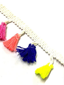 Custom 6.5cm Beige Crochet Knotted 100% Cotton Bullion Tassel <b>Fringe</b> Trims Garment Home Textile Decorative <b>Curtains</b> Rhinestone - Product Image 2