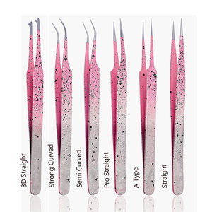 Pinzas de extensión de pestañas de cejas de acero inoxidable personalizadas profesionales Juego de herramientas de punta inclinada puntiaguda - Product Image 4