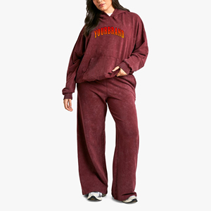 Pantalon à capuche en dentelle brodée 100% coton pour femmes de vente chaude ensemble de jogging décontracté d'hiver 2 pièces - Product Image 1