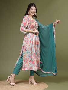 งานปักจิ๋วคุณภาพดีเยี่ยมงานกระจกพิมพ์ลายดอกไม้ Anarkali Kurti สําหรับผู้หญิงจากผู้ผลิตชาวอินเดียในราคาที่ดีที่สุดจํานวนมาก - Product Image 5