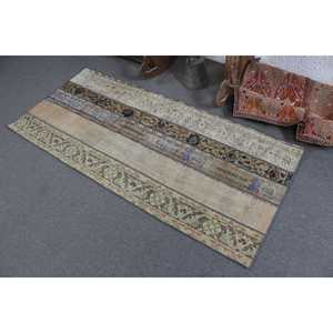 Turkish Vintage Rug 2.7x6 ft, <b>Brown</b> Accent Patchwork <b>Wool</b> Rug - Product Image 4