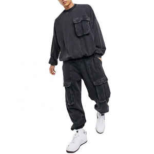 Pantalones de chándal de algodón de felpa francesa unisex de 3 piezas, conjunto de pantalón con capucha bordado, chándal lavado ácido, chándal de talla grande - Product Image 3