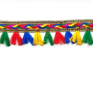 Golden Zari e Multi-colore filo di poliestere pizzo e confine (9mtr) per decorazione di nozze festa bomboniere decorazione Festival