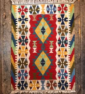 Tapis Kilim en laine aspect vintage Tapis tissé à la main multicolore pour hôtels de salon - Product Image 5