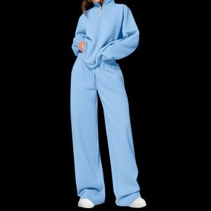 Street wear half-Zip Sweatshirt 2 Piece Flared <b>Sweatpants</b> Stracked <b>Sweatpants</b> Set Sweatsuits Jogger Suit Outfits <b>Women</b> Tracksuit - Product Image 3