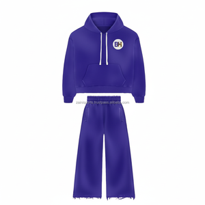 Chándal de lana de peso pesado GSM 370 de alta calidad, Conjunto de sudadera con capucha y pantalones morados con chándal con logotipo bordado personalizado - Product Image 1