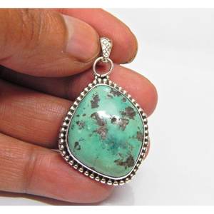 ทำด้วยมือ925เครื่องประดับเงินสเตอร์ลิงจี้เทอร์ควอยซ์ธรรมชาติจี้อัญมณีทรงหลังเบี้ยสำหรับผู้หญิงและผู้หญิงของขวัญที่มีเสน่ห์แบบแฮนด์เมด - Product Image 1