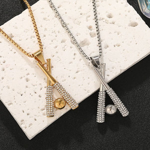 Collier pendentif tendance en acier inoxydable 316L plaqué or 14K 18K PVD, bijoux fins, collier de baseball en zircon pour femmes et hommes - Product Image 4