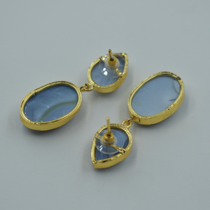 blue <b>opal</b> semi precious stone goldplated brass earing wholesale 18k gold plated semi precious stone <b>stud</b> <b>earrings</b> for women - Product Image 3