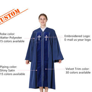 Batas de iglesia de tela transpirable para servicios de clima cálido Batas de Iglesia blancas clásicas con bordado y adornos dorados - Product Image 6