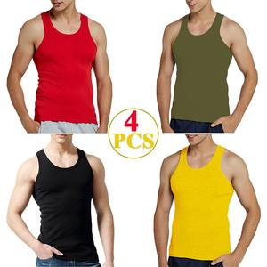 Débardeur décontracté en coton pour hommes, débardeur col rond, maillot de corps de musculation, sous-vêtement solide sans manches - Product Image 2