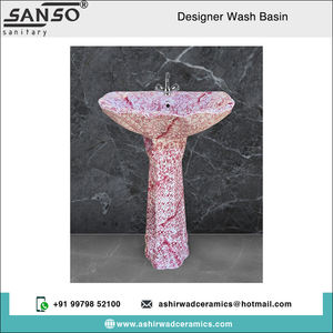 Lavabo Ovalado de Cerámica Brillante Ecológico de Lujo SANSO con Pedestal y Garantía de 5 Años para Uso Hotelero y Residencial - Product Image 2