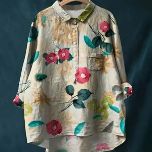 2025 verano elegante Oficina señoras nueva suelta Casual estampado <span class=keywords><strong>cuello</strong></span> vuelto Blusa <span class=keywords><strong>de</strong></span> manga larga <span class=keywords><strong>para</strong></span> mujer - Product Image 3