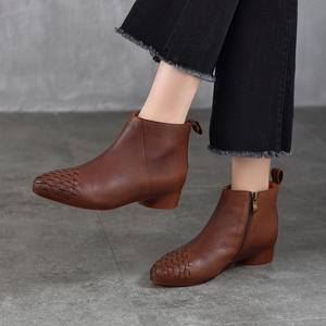 Bottines à talon chaton pour <span class=keywords><strong>femme</strong></span>, bottes décontractées à talon bas et bout pointu pour le bureau, bottes espadrilles compensées pour <span class=keywords><strong>femme</strong></span> - Product Image 2