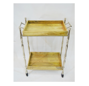 Chariot de bar rectangulaire contemporain avec plateau en bois et cadre en acier pour la décoration du salon avec finition naturelle sur le dessus - Product Image 6
