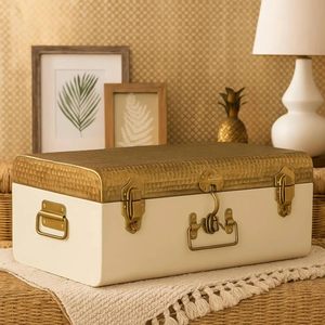 Home Decor Organizer with Hardware Hasps and Handle Hammered Storage Chest Decorative Trunk Box College Dorm - Product Image 1