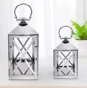 Classic Stainless Steel & Glass Candle <b>Lantern</b> Shiny <b>Silver</b> Finished for Event & Christmas Decor Hanging <b>Lantern</b> - Product Image 2