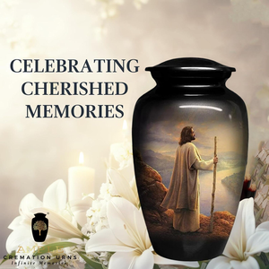 Handcrafted Aluminum Cremation <b>Urn</b> Jesus Engraved Cremation <b>Urns</b> | Meena Coating | Leak-Proof Design (Keepsake & <b>Large</b> Options) - Product Image 4