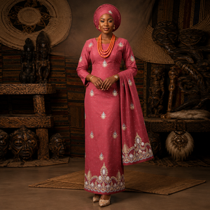 Tela George Gris Plateado de Lujo con Cuentas y Bordado de Cristales Negros y Lavanda para Vestidos de Novia Nigerianos - Product Image 5