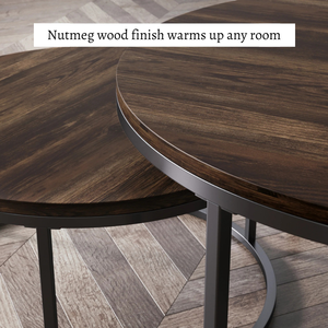 Viet Nam Factory Modern Round Nesting Coffee Table Set | Durable <b>Wooden</b> <b>Top</b> and Metal Legs for Living Room, Hotel Furniture - Product Image 6