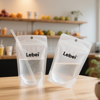 Lebei Sac à jus réutilisable à fermeture éclair imprimé personnalisé Pochette à boisson refermable transparente avec bec de paille Sac en plastique imprimé personnalisé