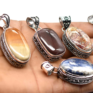 Collier plaqué argent antique en laiton Vintage tendance pour femmes assorties jaspe naturel autres pendentifs en pierres précieuses chrétien - Product Image 1
