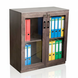 Armoire de bureau contemporaine à deux niveaux verrouillable avec portes en verre, en bois d'hévéa, 80x40x87cm, pour bureau ou atelier - THS68024 - Product Image 4